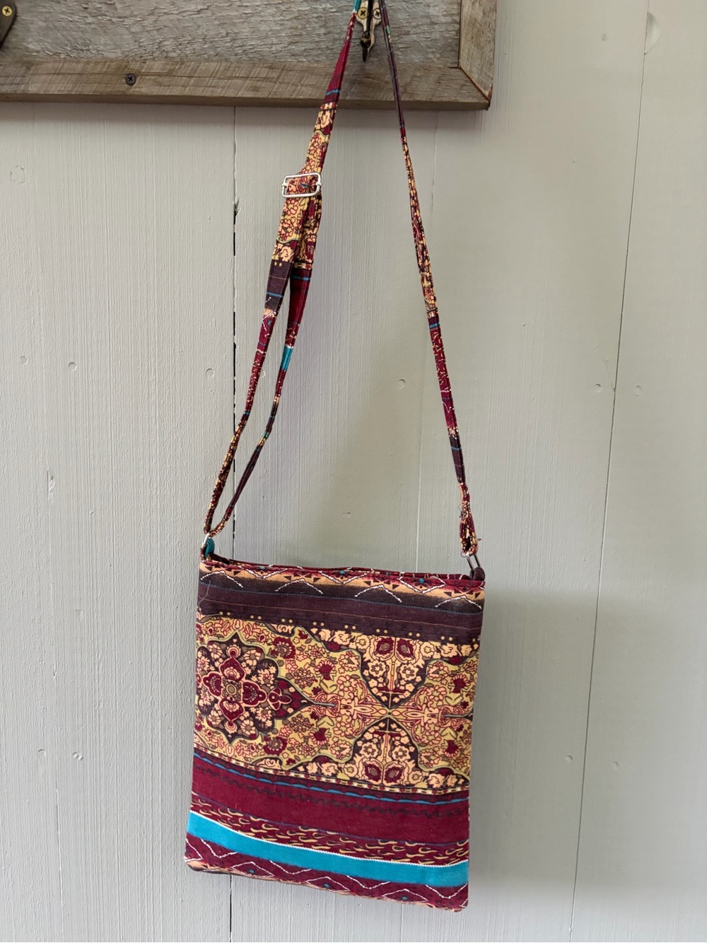 Boho Crossbody Bag in Burgundy and Turquoise